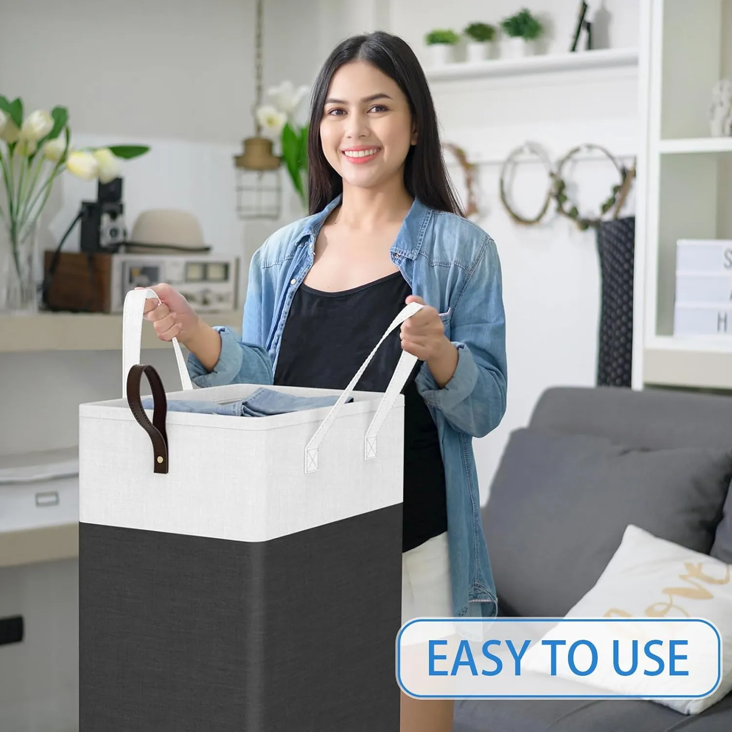 HomeHacks 75L Rolling Laundry Hamper with 4 Smooth Wheels, Collapsible Waterproof Clothes Basket, Freestanding Tall Hamper with Extended Handles for Bedroom/Dorm/Laundry Room (Gray)