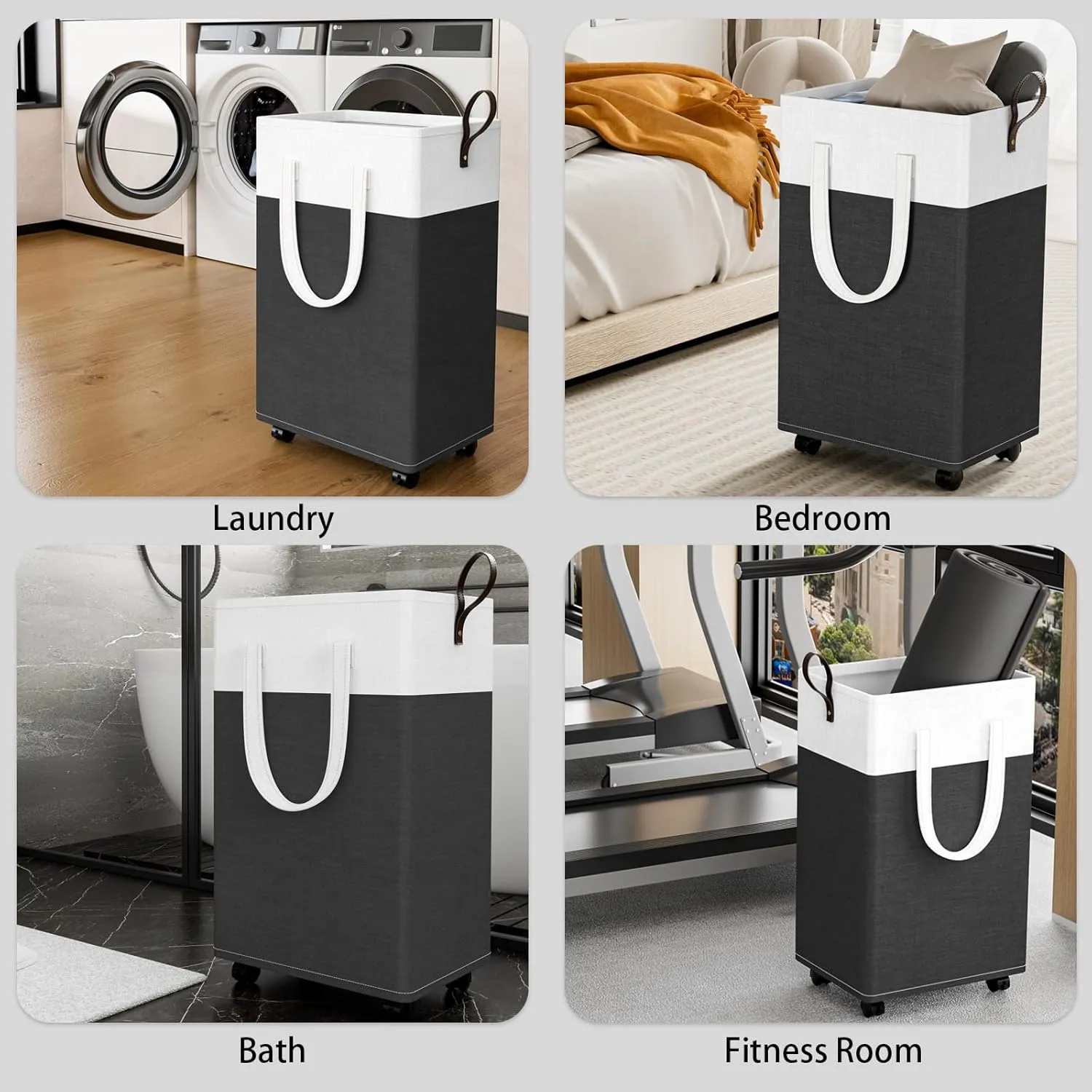 HomeHacks 75L Rolling Laundry Hamper with 4 Smooth Wheels, Collapsible Waterproof Clothes Basket, Freestanding Tall Hamper with Extended Handles for Bedroom/Dorm/Laundry Room (Gray)