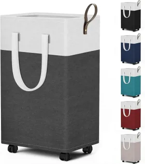 HomeHacks 75L Rolling Laundry Hamper with 4 Smooth Wheels, Collapsible Waterproof Clothes Basket, Freestanding Tall Hamper with Extended Handles for Bedroom/Dorm/Laundry Room (Gray)