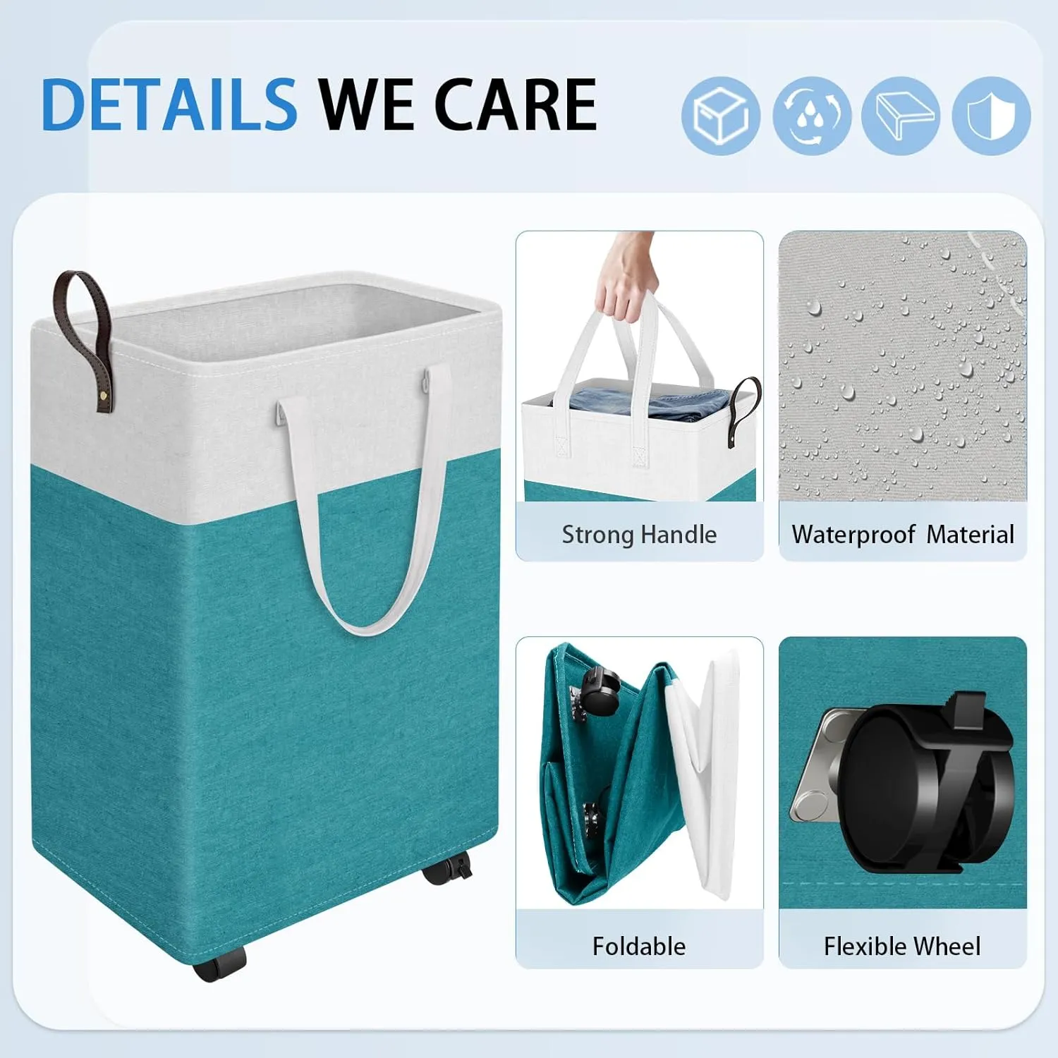 HomeHacks Laundry Basket with Wheels, Rolling Laundry Hamper, Collapsible & Waterproof Clothes Hamper, Narrow Corner Clothes Bins with Extended Handles for Clothes in the Family & Dorm 90L, Green)