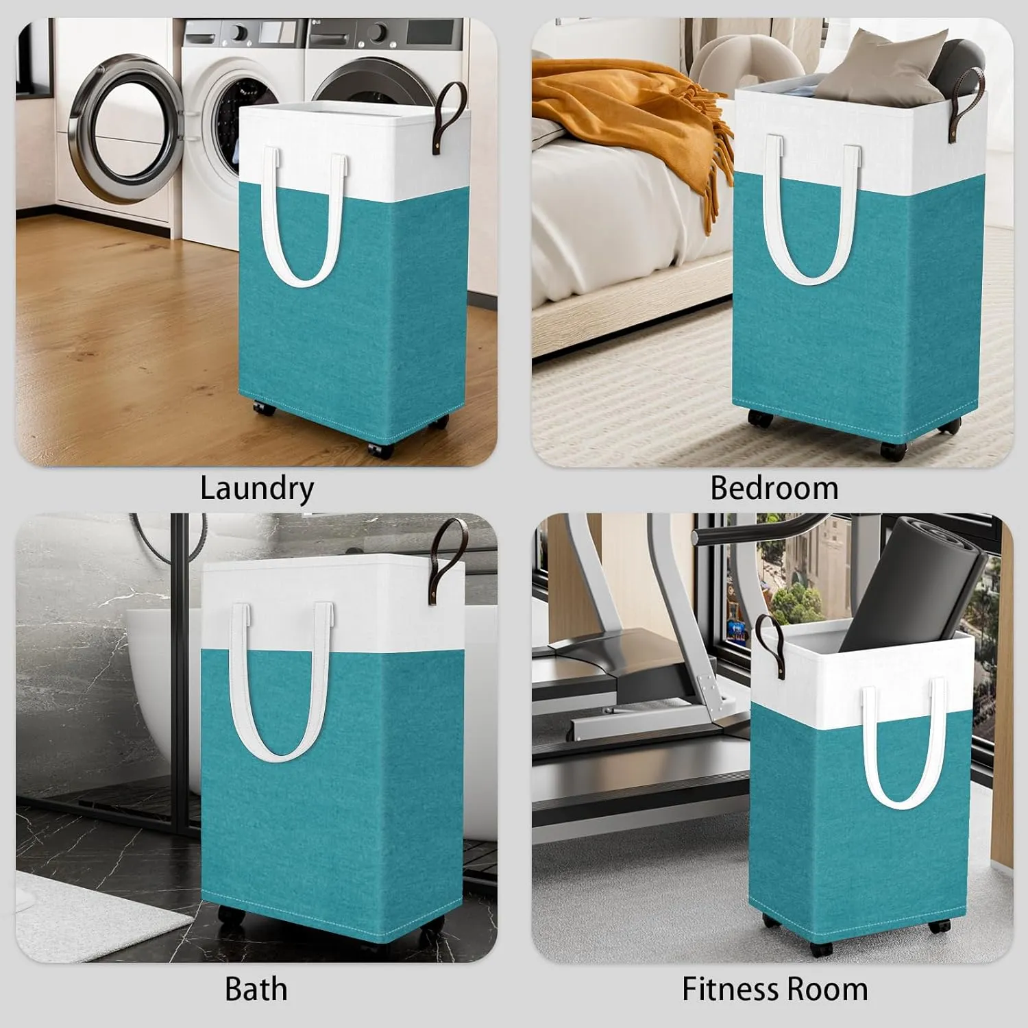 HomeHacks Laundry Basket with Wheels, Rolling Laundry Hamper, Collapsible & Waterproof Clothes Hamper, Narrow Corner Clothes Bins with Extended Handles for Clothes in the Family & Dorm 90L, Green)