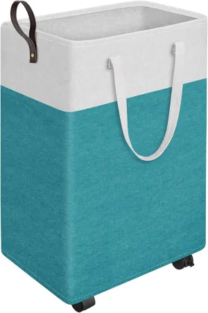 HomeHacks Laundry Basket with Wheels, Rolling Laundry Hamper, Collapsible & Waterproof Clothes Hamper, Narrow Corner Clothes Bins with Extended Handles for Clothes in the Family & Dorm 90L, Green)