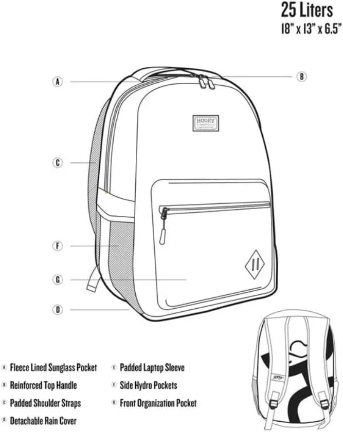 HOOEY "Recess 25 Liter School Hiking Backpack Rain Cover Hat Strap Laptop Sleeve Hydro Pockets (Serape/Burgundy)