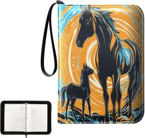 Horse Foal Painting Card Binder 4 Pocket, Trading Card Holder Fits 400 Game Cards with 50 Removable Sleeves, MTG Card Case Standard Size