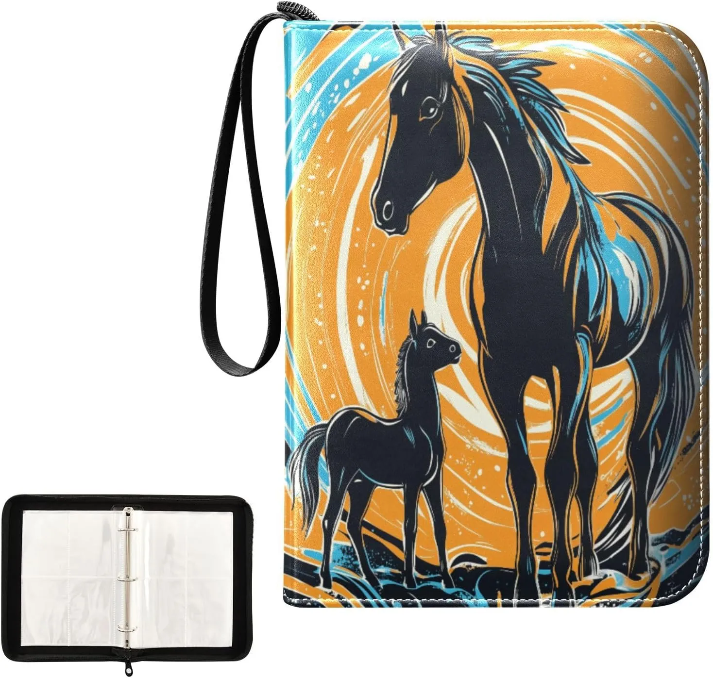 Horse Foal Painting Card Binder 4 Pocket, Trading Card Holder Fits 400 Game Cards with 50 Removable Sleeves, MTG Card Case Standard Size