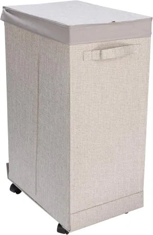 Household Essentials, Silver Narrow Collapsible Laundry Hamper with Liner and Lid
