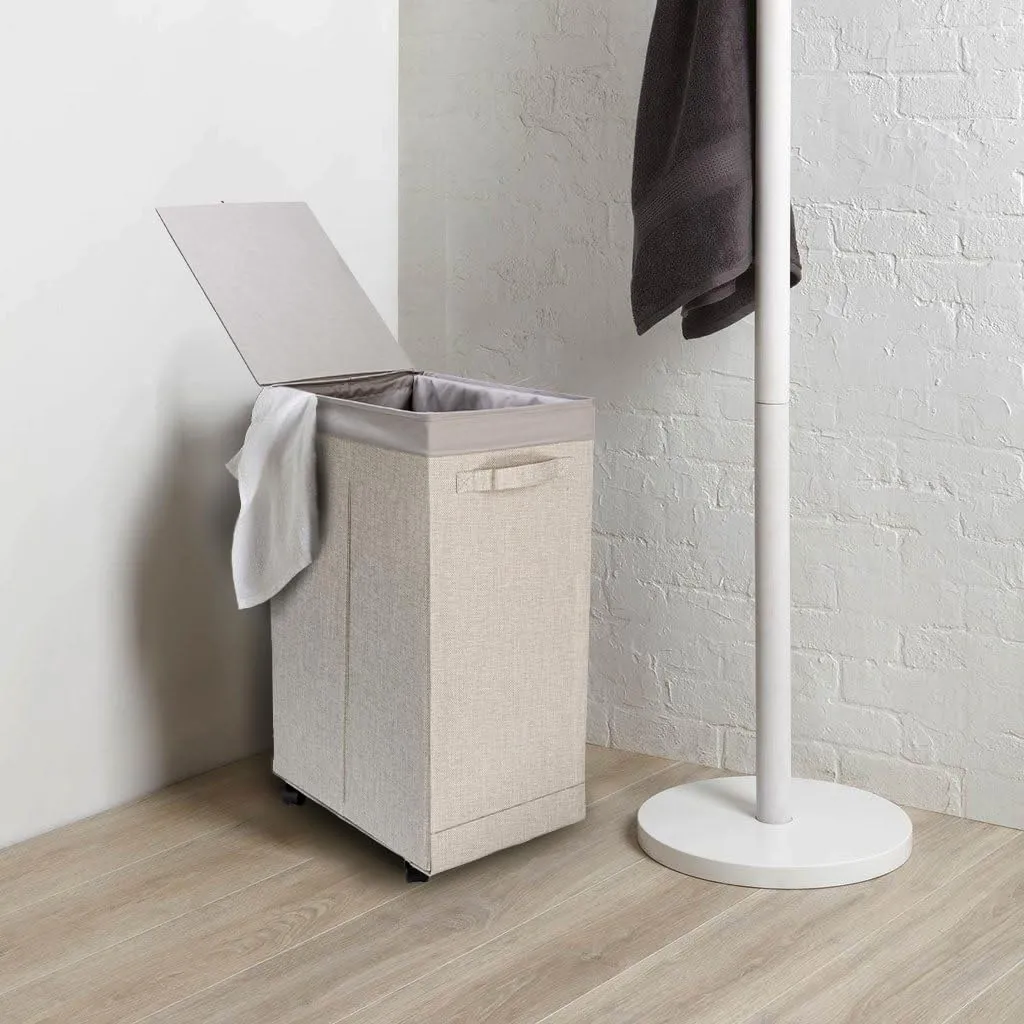 Household Essentials, Silver Narrow Collapsible Laundry Hamper with Liner and Lid