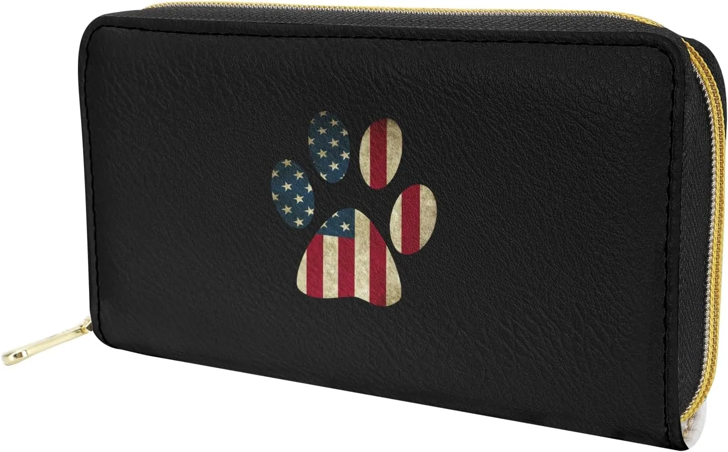 Howilath American Flag Dog Paw Pattern Women Girls Long Pu Leather Wallet with Credit Card Holder Coin Pockets Zip Around Clutch Slim Purse