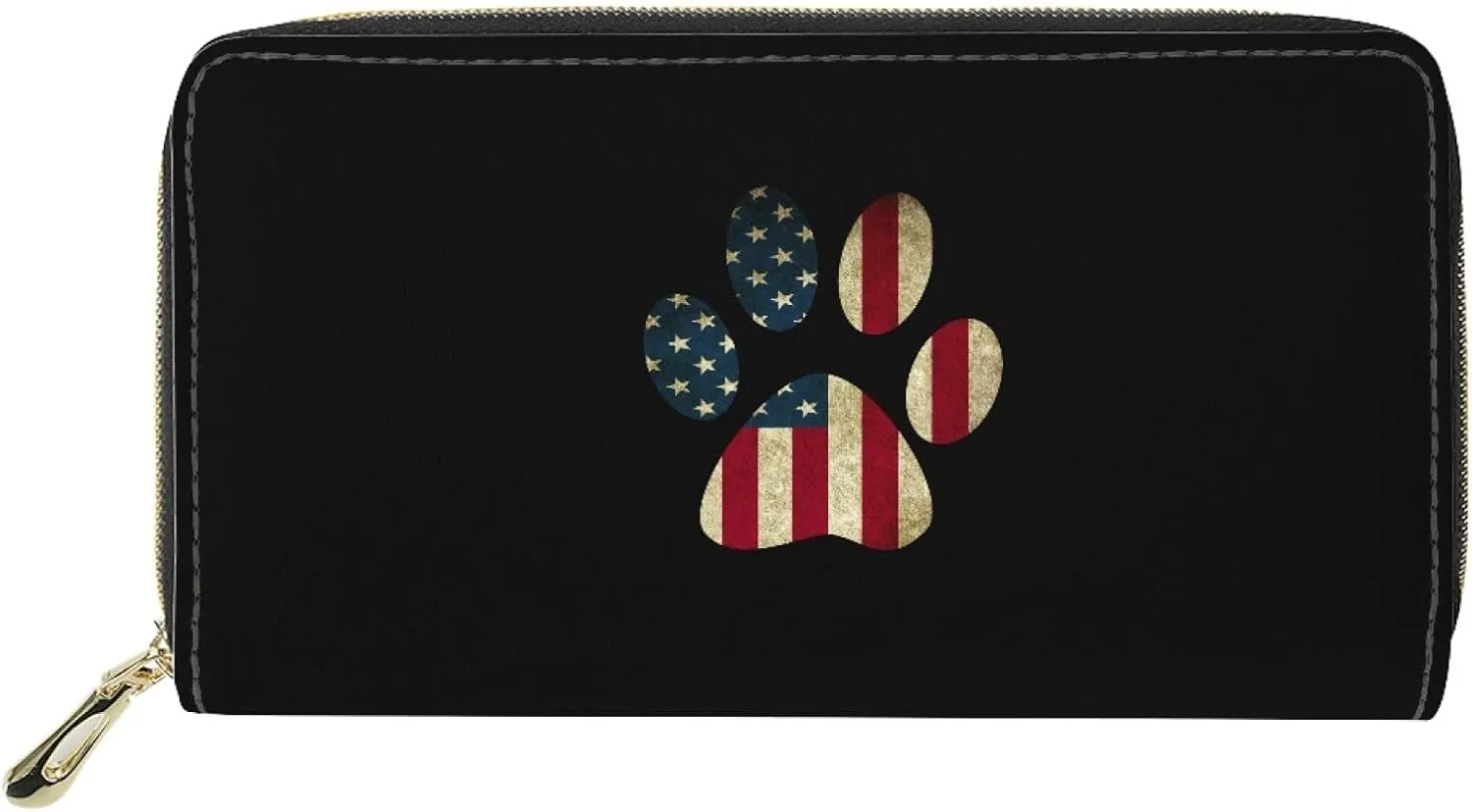 Howilath American Flag Dog Paw Pattern Women Girls Long Pu Leather Wallet with Credit Card Holder Coin Pockets Zip Around Clutch Slim Purse
