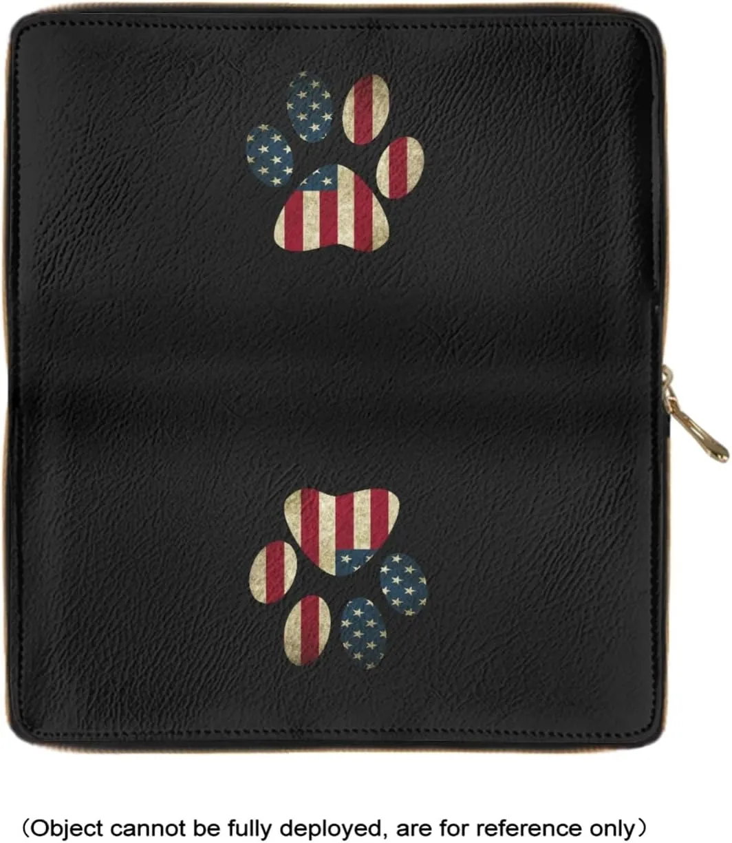 Howilath American Flag Dog Paw Pattern Women Girls Long Pu Leather Wallet with Credit Card Holder Coin Pockets Zip Around Clutch Slim Purse