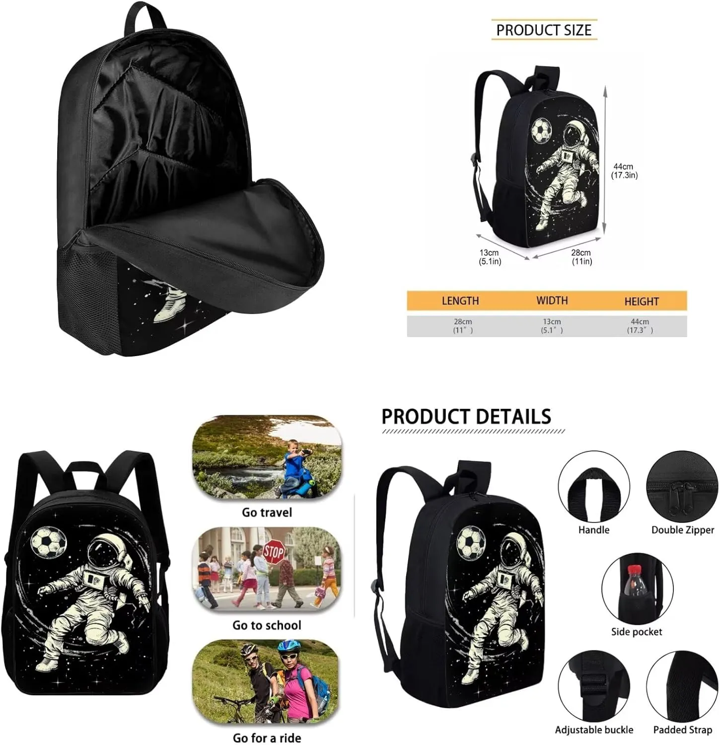 HUGS IDEA Astronaut School Backpack for Kids Football Backpack for Boys 8-12 School Bookbag with Lunch Box Cool Backpack for Boys 4Pcs Elementary School Bag for Teen Boys Book Bag Set