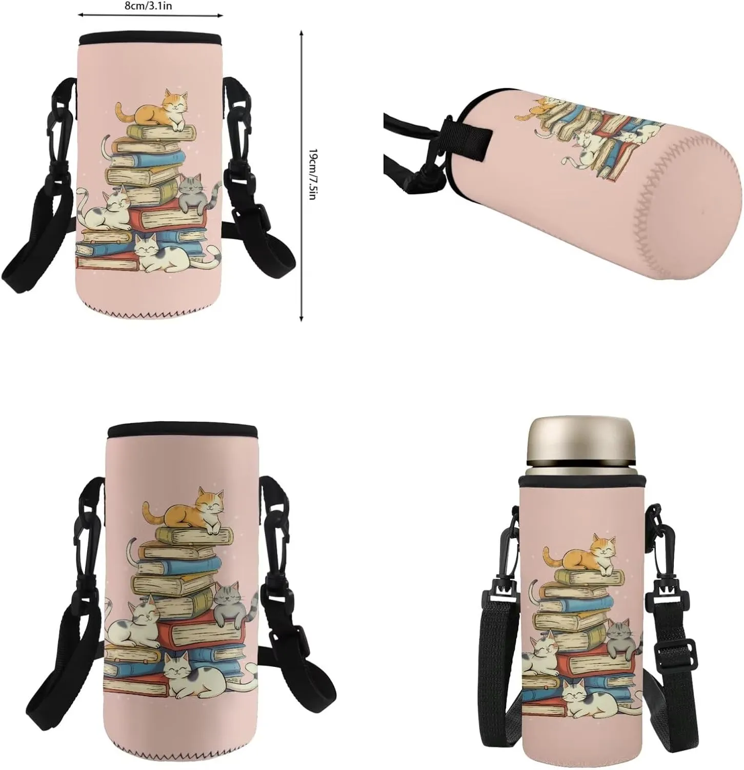 HUGS IDEA Cat Backpack for School Girls 9-12 Book Print Backpack for Girls School Bag with Lunch Bag Set Lightweight Kids Bookbag for Elementary School 17 Inch Schoobag Set for Teen Girls
