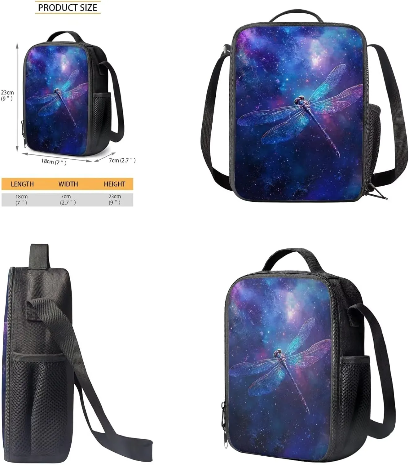HUGS IDEA Galaxy Dragonfly Bookbag for Kids Space Theme School Backpacks for Girls with Lunch Box Lightweight School Bag Set with Keychain 17 Inch Book Bags for 5th Grade 4Pcs Schoolbag