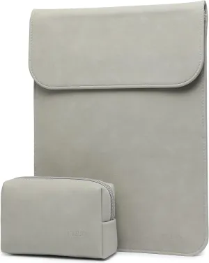 HYZUO 15-16 Inch Laptop Sleeve Compatible with MacBook Pro 16 M3/M2/M1 Pro/Max A2991 A2780 A2485 A2141 2024-2019, MacBook Pro 15 2012-2015, XPS 15, Faux Suede Leather Case with Small Bag, Light Gray
