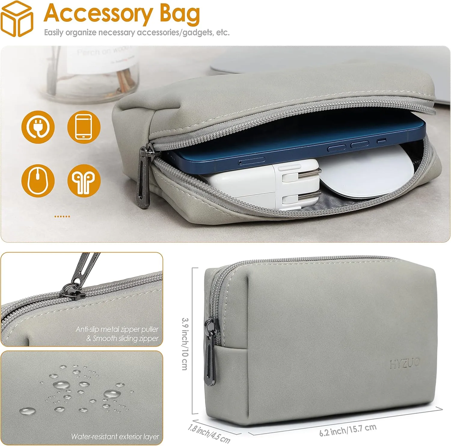 HYZUO 15-16 Inch Laptop Sleeve Compatible with MacBook Pro 16 M3/M2/M1 Pro/Max A2991 A2780 A2485 A2141 2024-2019, MacBook Pro 15 2012-2015, XPS 15, Faux Suede Leather Case with Small Bag, Light Gray