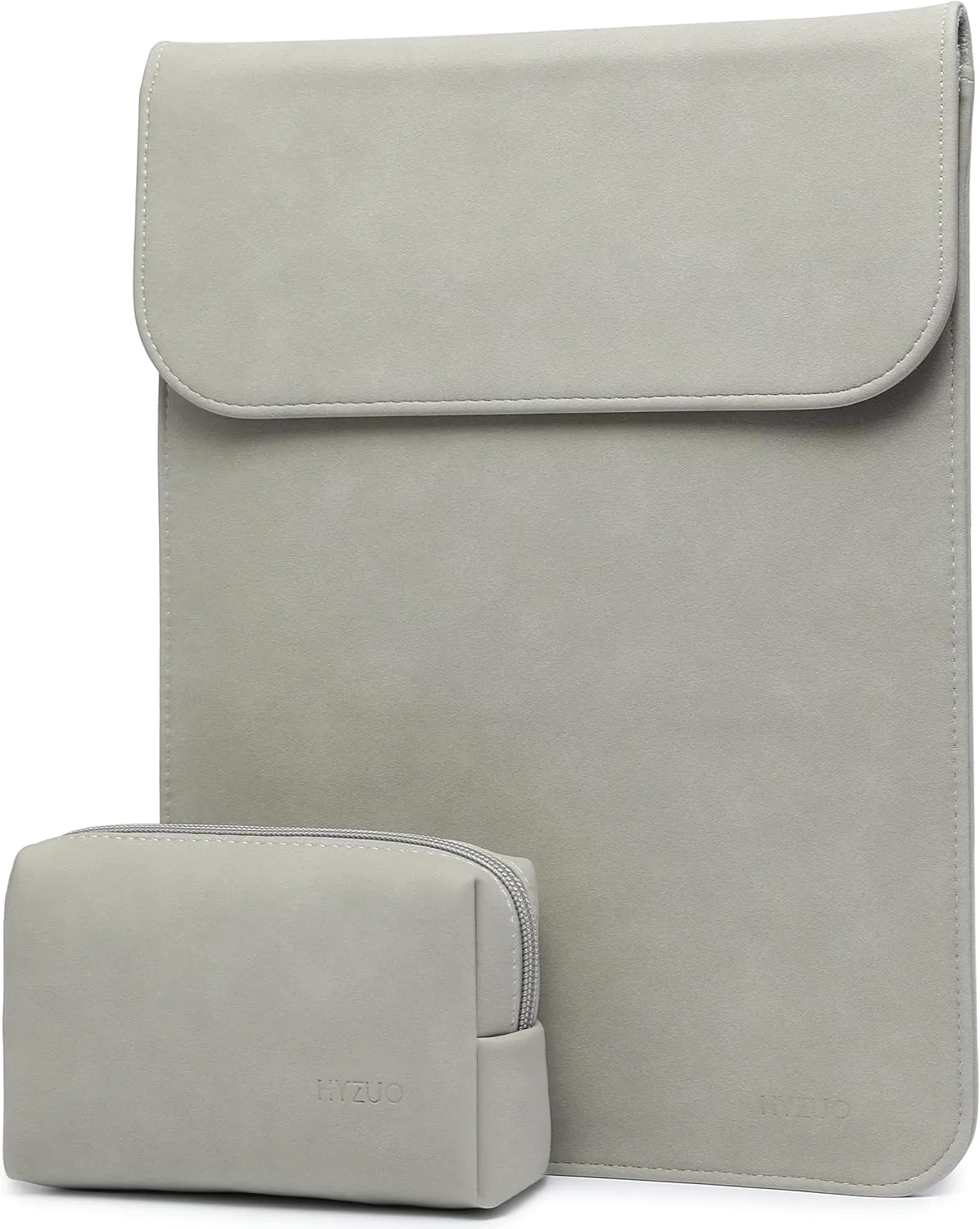 HYZUO 15-16 Inch Laptop Sleeve Compatible with MacBook Pro 16 M3/M2/M1 Pro/Max A2991 A2780 A2485 A2141 2024-2019, MacBook Pro 15 2012-2015, XPS 15, Faux Suede Leather Case with Small Bag, Light Gray