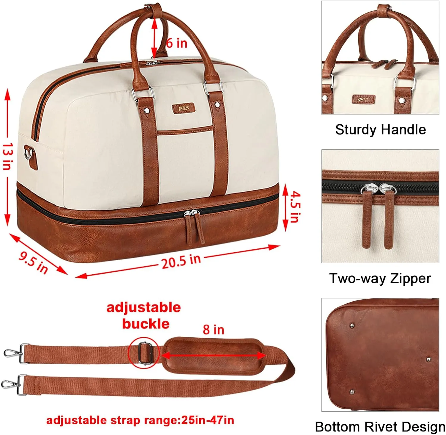 IBFUN Weekender Bags for Women, Large Overnight Bag Canvas Travel Duffel Bag Carry On Tote with Shoe Compartment 21" 3Pcs Set