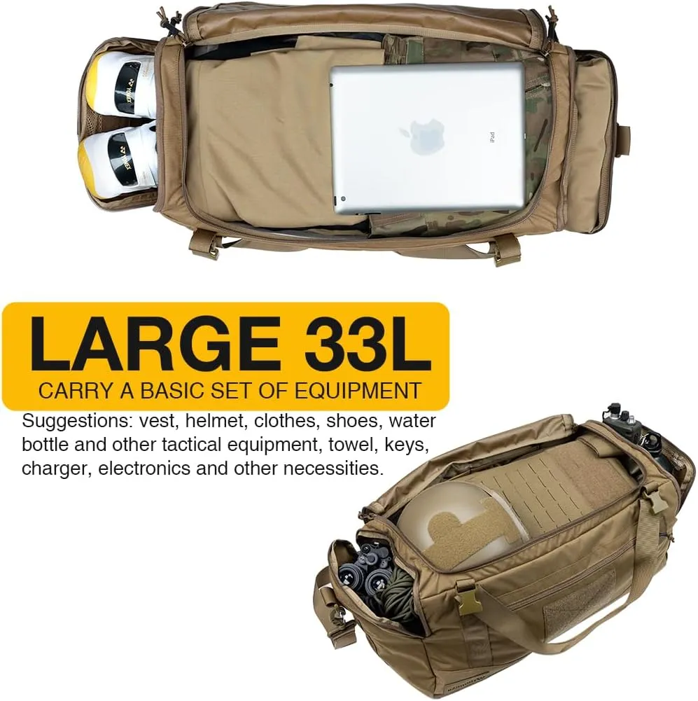 IDOGEAR Tactical Deployment Bag Military Duffle Bag 33L With Shoe Compartment Heavy-Duty Luggage Bag For Outdoor Hiking Traveling Camping(Coyote Brown)