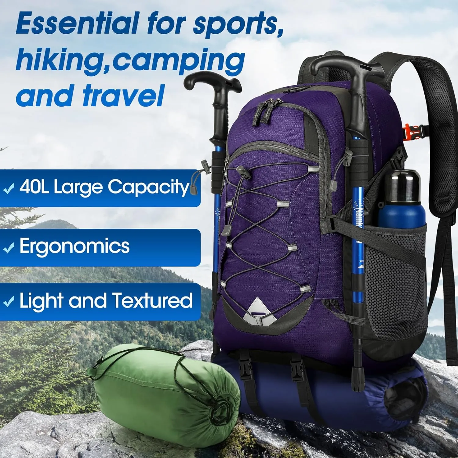 IGOLUMON Hiking Backpack 40L Packable Lightweight Camping Backpack Men Women Waterproof Hiking Daypack Outdoor Travel Daypack