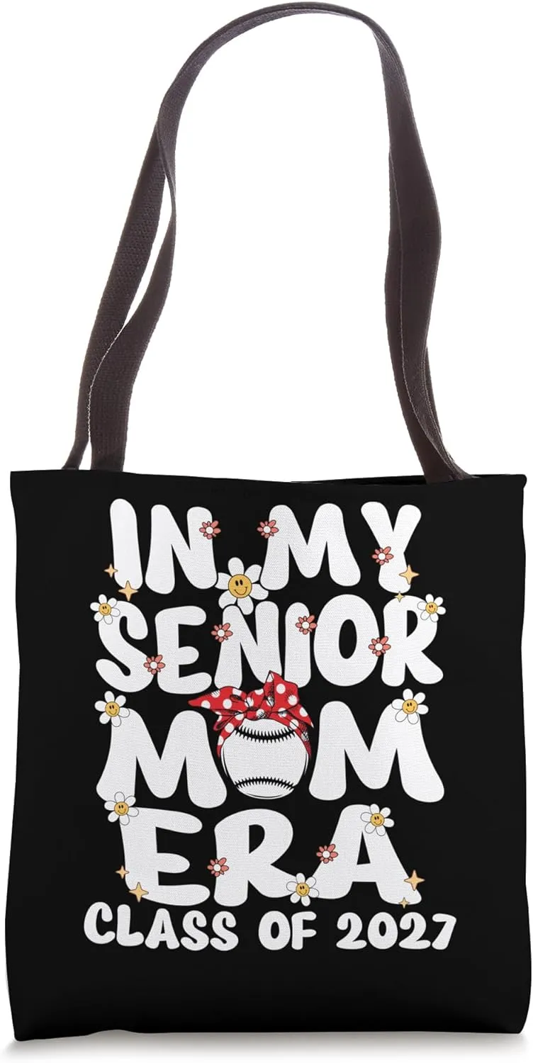 In My Senior Mom Era Retro Senior Mom Class Of 2027 Baseball Tote Bag