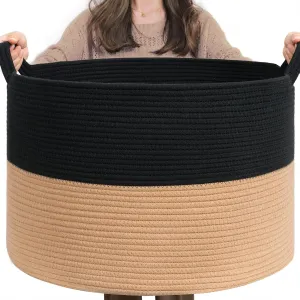 INDRESSME XXXLarge Cotton Rope Basket Woven Baby Laundry Basket Blanket Baskets Toy Baskets with Handle Comforter Cushions Storage Bin Thread Laundry Hamper - 21.7" x 21.7" x 13.8"