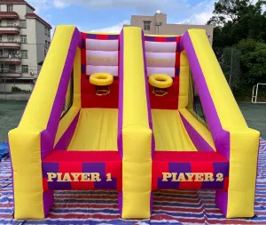 Inflatable Basketball Hoop Shot Inflatable Party Basketball Game 2 Hoops for 2 Players with 4 Balls, Air Blower, Stakes for Birthday Parties, Lawn Games, School Events