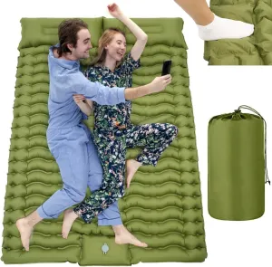 Inflatable Double Sleeping Pad with Pillow, 78.7 X 55 X 3.9 Inches Self-Inflating Mat with Foot Pump for Backpacking, Camping, Hiking, and Traveling