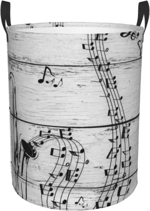 Interesting Music Notation Round Laundry Basket, Foldable Waterproof Clothes Basket Organizer, Household Dirty Clothes Bag