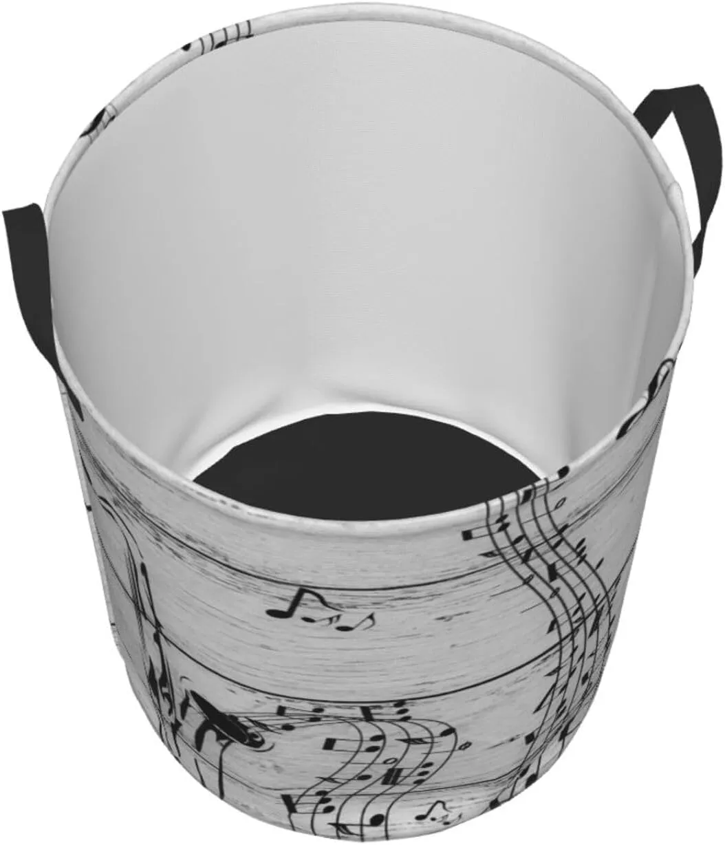 Interesting Music Notation Round Laundry Basket, Foldable Waterproof Clothes Basket Organizer, Household Dirty Clothes Bag