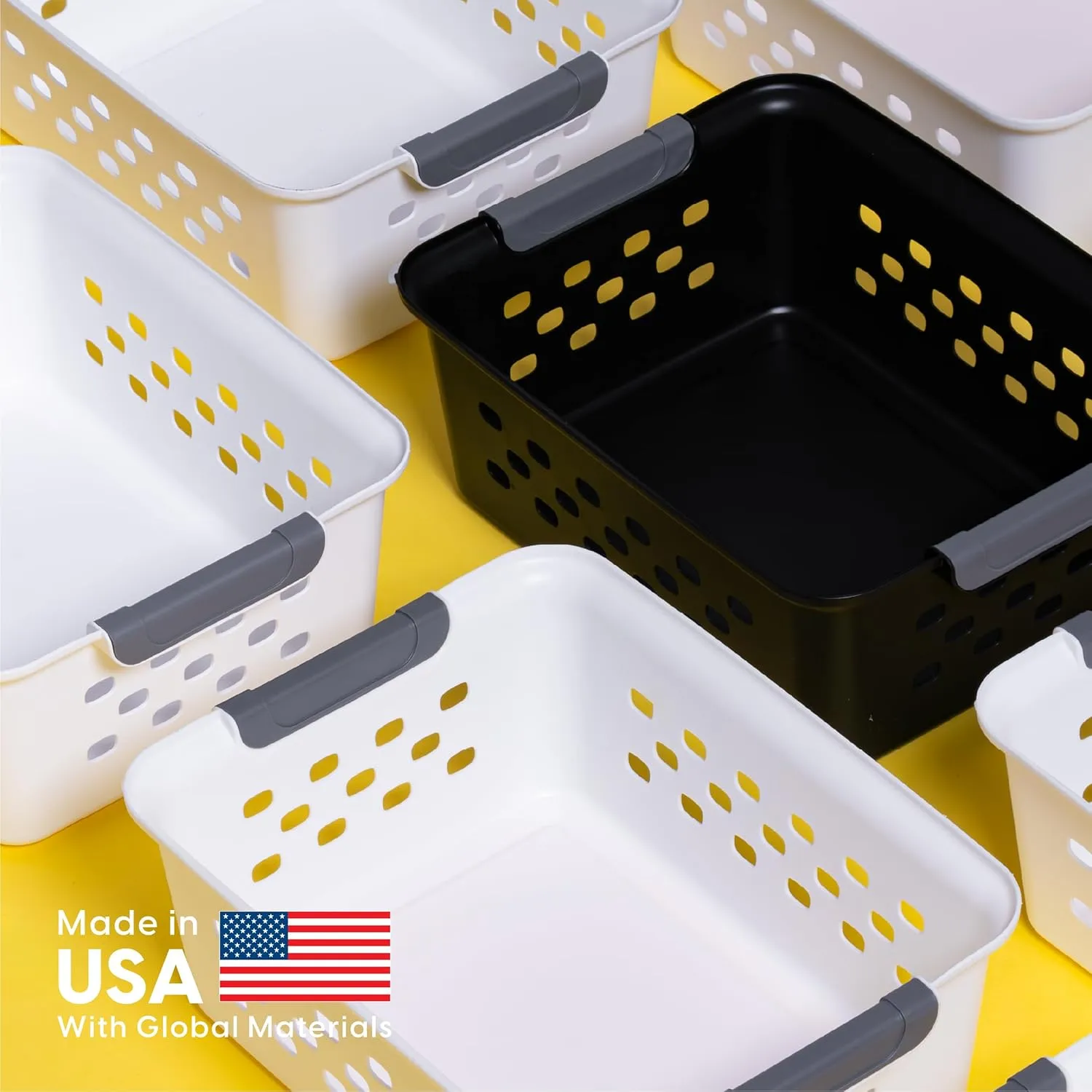 IRIS USA Plastic Storage Basket, 6-Pack, Medium, Shelf Basket Storage Organizer for Pantry, Cabinet, Bedroom, Closet, Laundry Room, Black