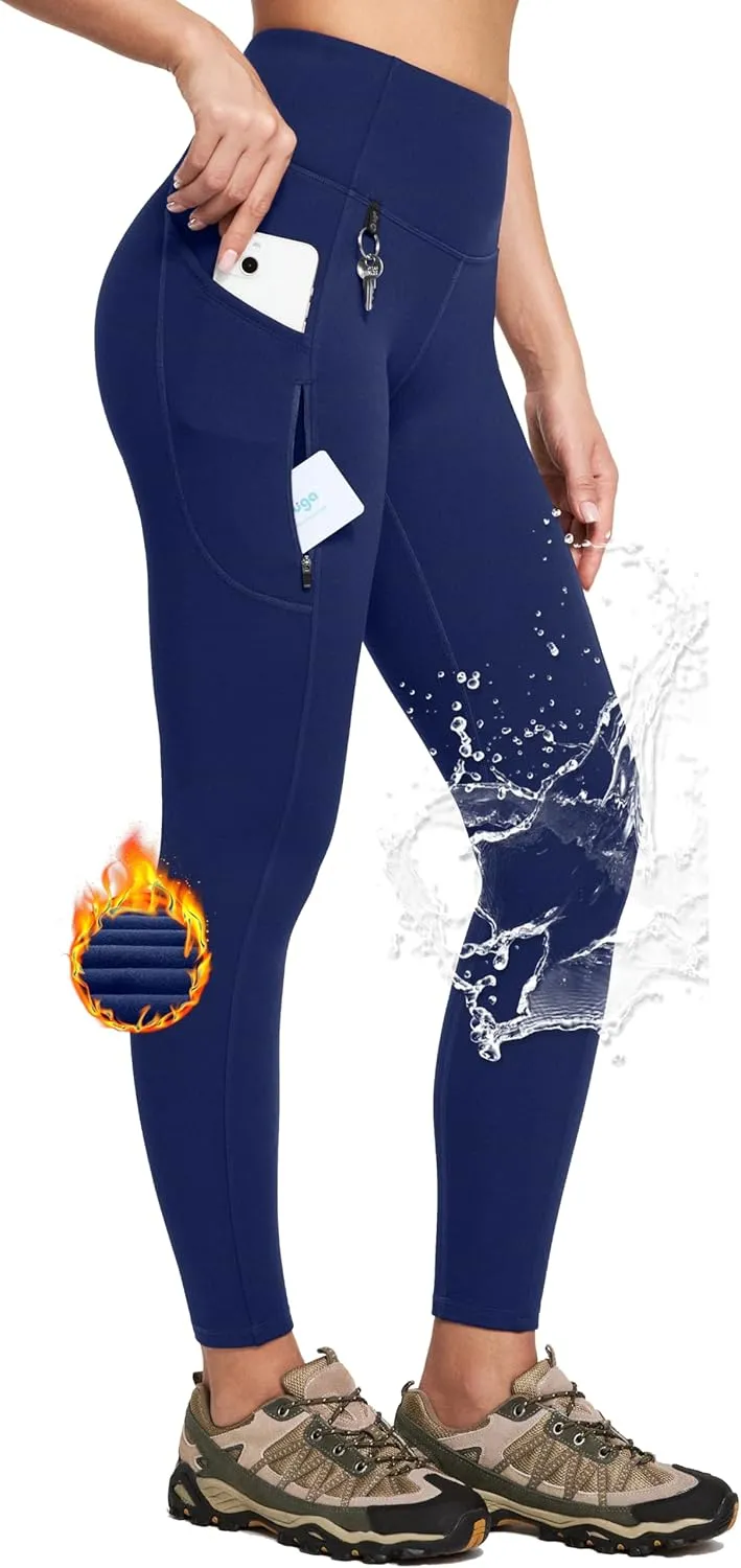 IUGA Fleece Lined Leggings Women Water Resistant Thermal Leggings Winter Warm Tights High Waist Hiking Pants with Pockets