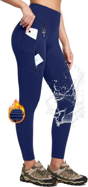 IUGA Fleece Lined Leggings Women Water Resistant Thermal Leggings Winter Warm Tights High Waist Hiking Pants with Pockets