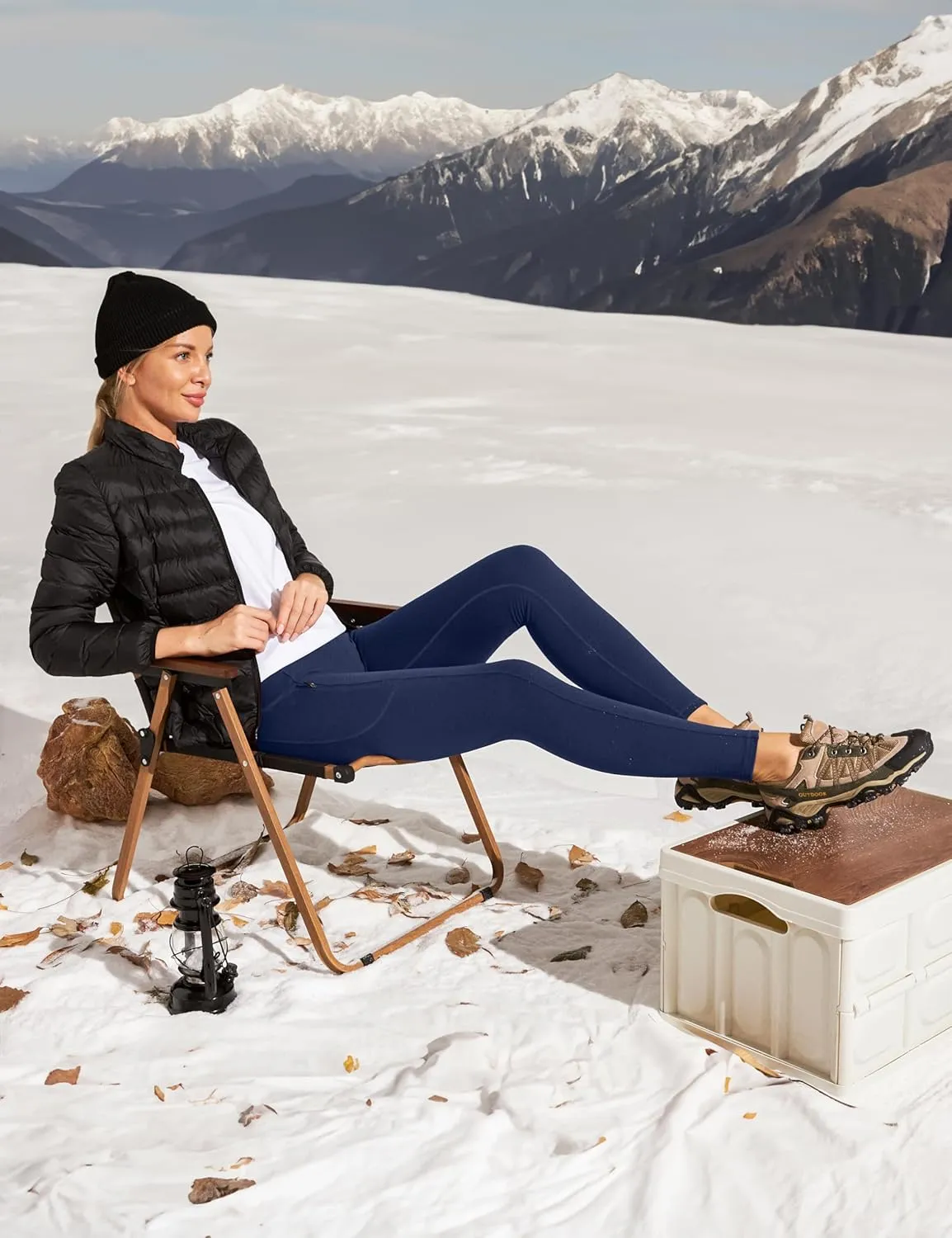 IUGA Fleece Lined Leggings Women Water Resistant Thermal Leggings Winter Warm Tights High Waist Hiking Pants with Pockets