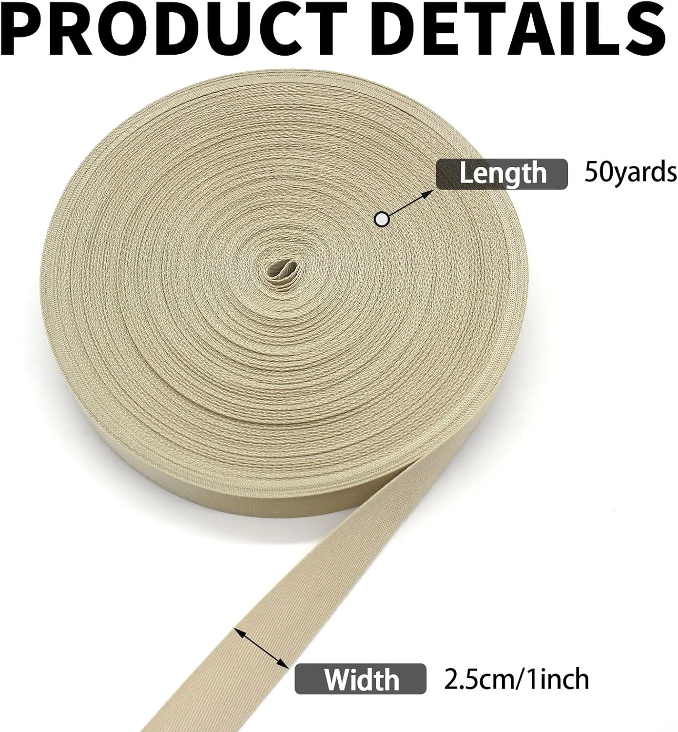 Ivory White Nylon Webbing Strap 1 inch-50 Yards-Durable Heavy Duty Webbing Canvas Sewing Straps for Bags-Hammock-Lawn Chair-Belting-Pet Collars DIY Crafting & Projects