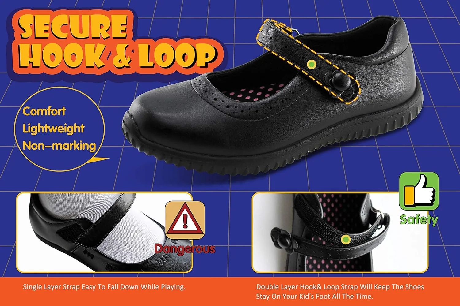 JABASIC Girl's Mary Jane School Uniform Shoes