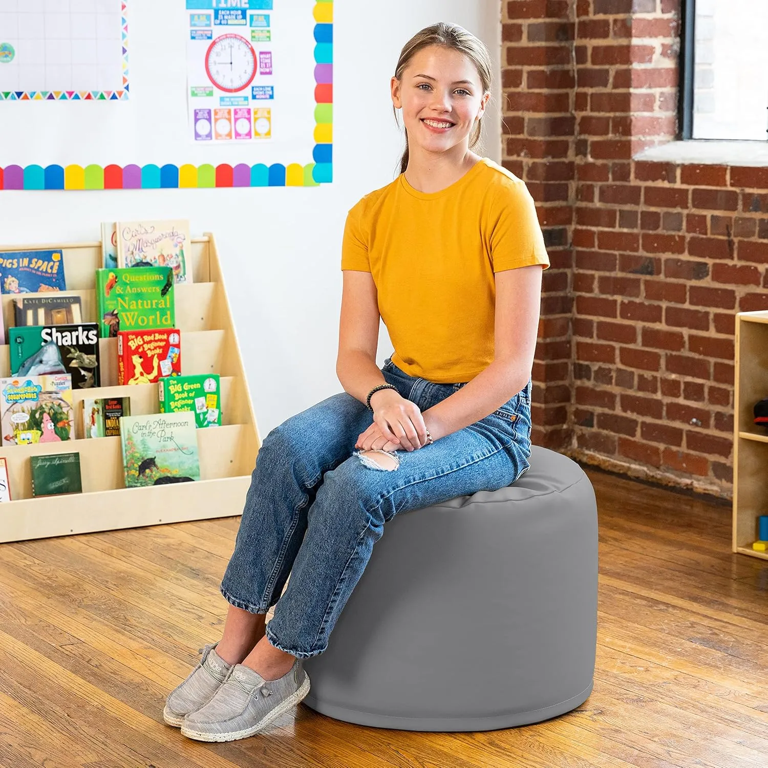 Jaxx Mallo Modular Pouf Classroom Bean Bag Seat, Premium Vinyl - Charcoal