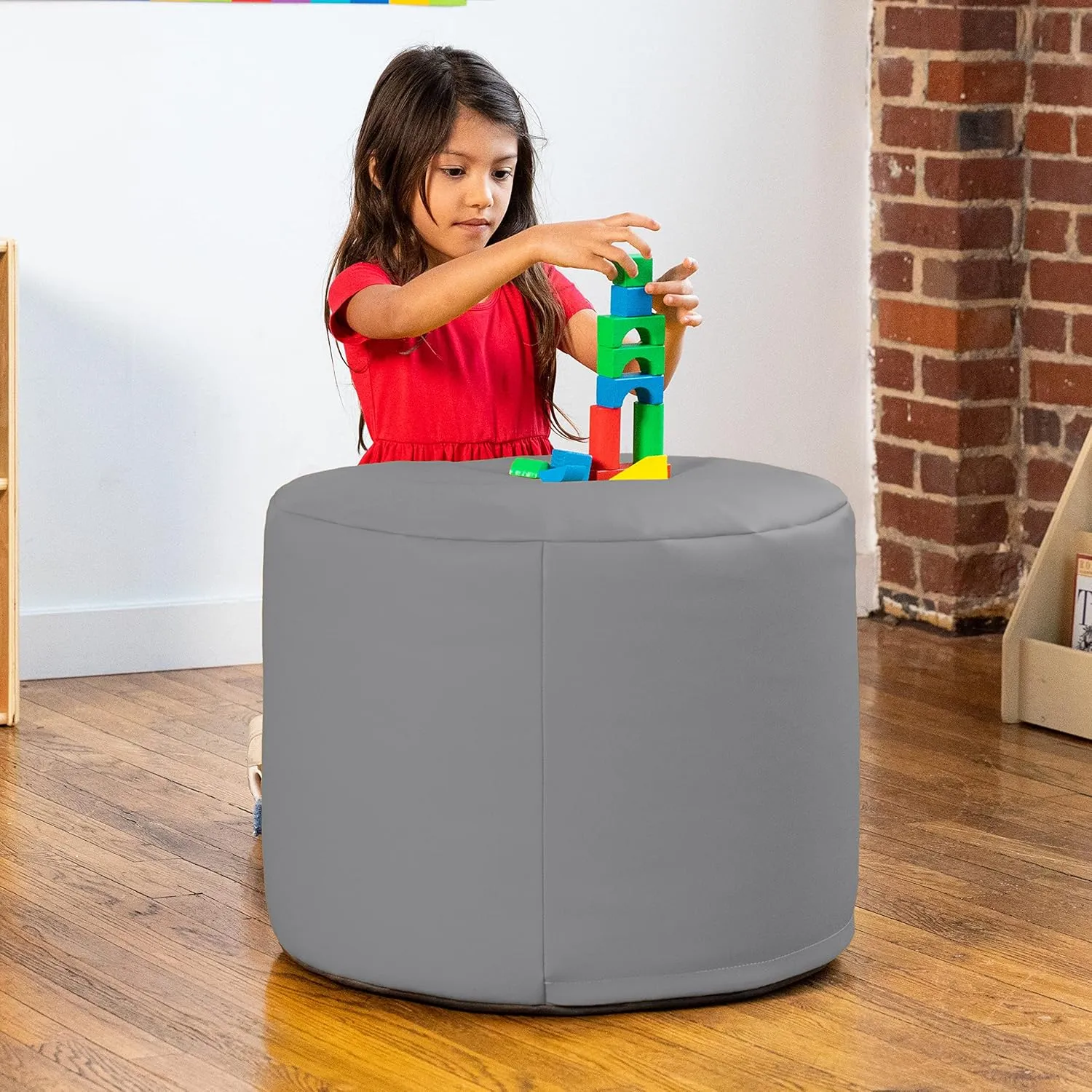 Jaxx Mallo Modular Pouf Classroom Bean Bag Seat, Premium Vinyl - Charcoal
