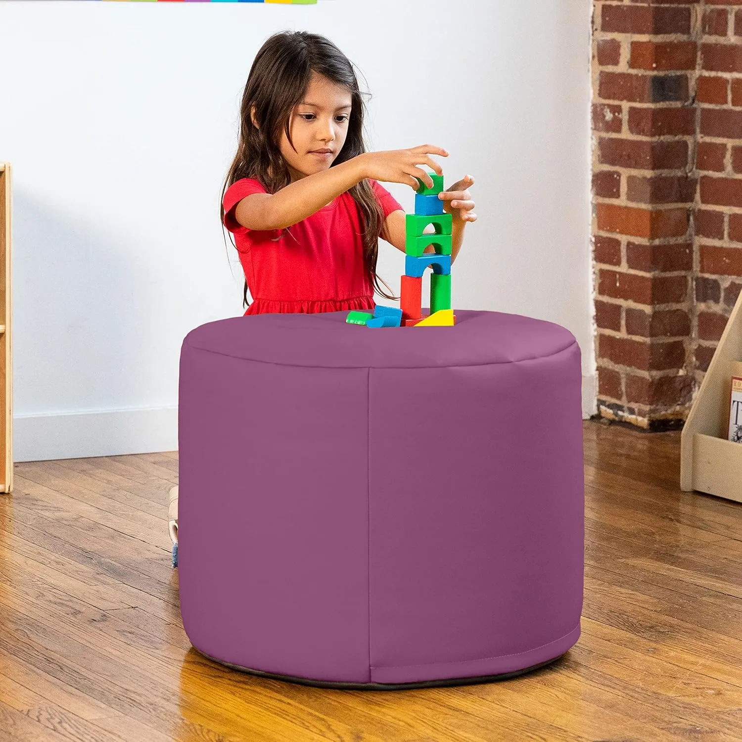 Jaxx Mallo Modular Pouf Classroom Bean Bag Seat, Premium Vinyl - Plum