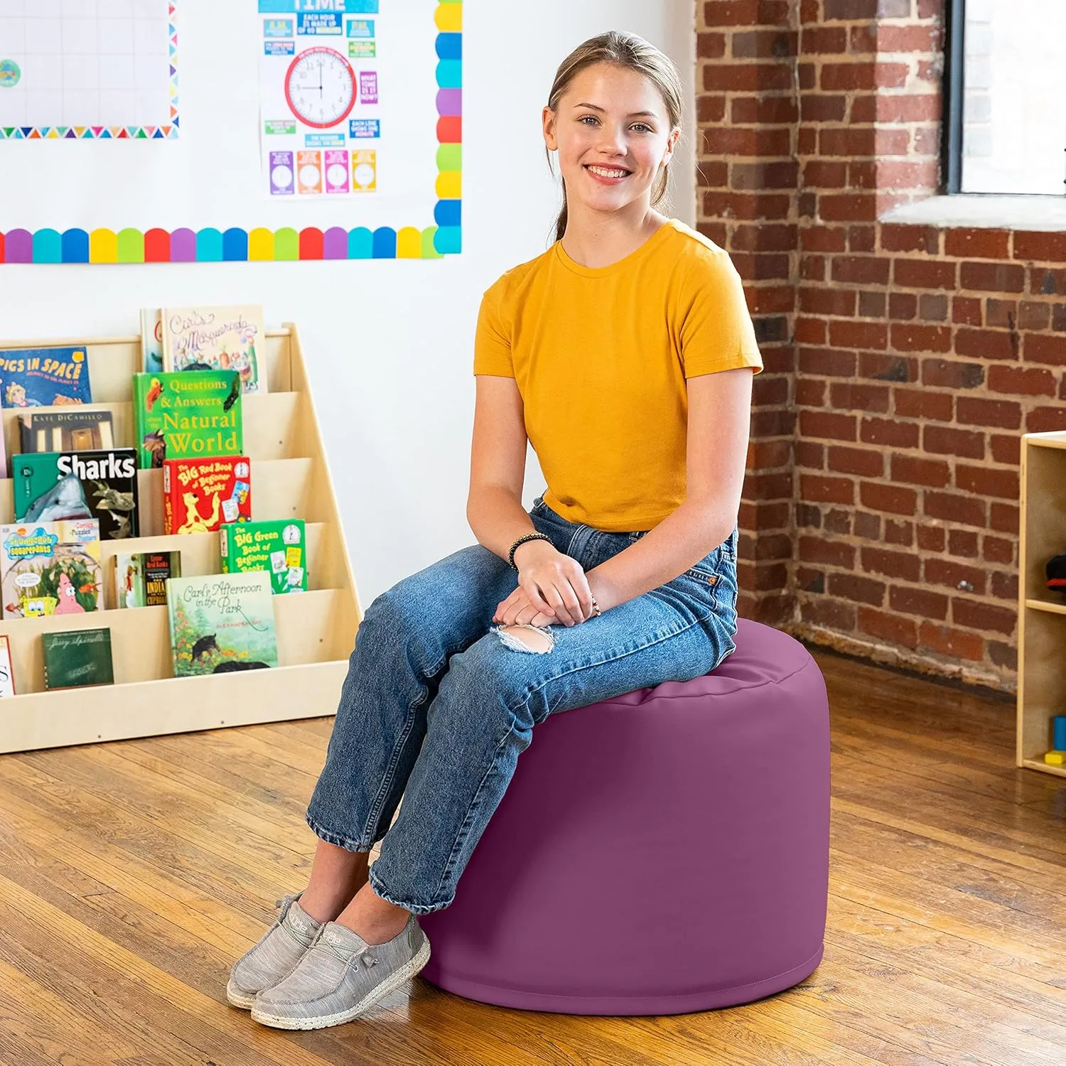 Jaxx Mallo Modular Pouf Classroom Bean Bag Seat, Premium Vinyl - Plum