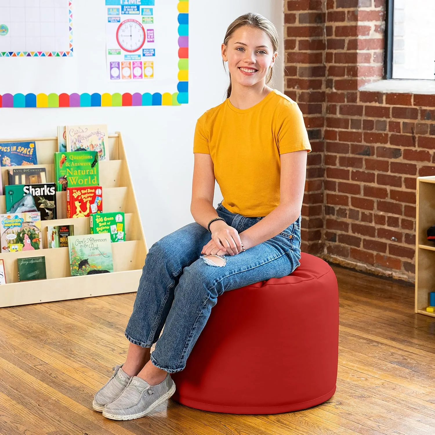 Jaxx Mallo Modular Pouf Classroom Bean Bag Seat, Premium Vinyl - Red