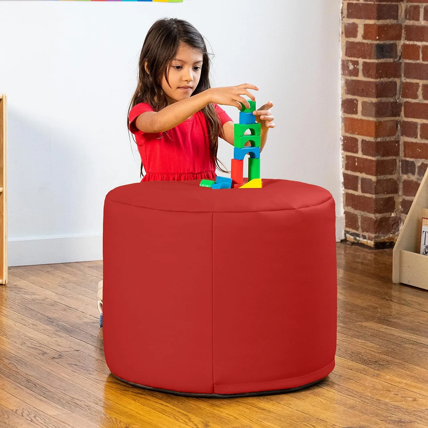 Jaxx Mallo Modular Pouf Classroom Bean Bag Seat, Premium Vinyl - Red
