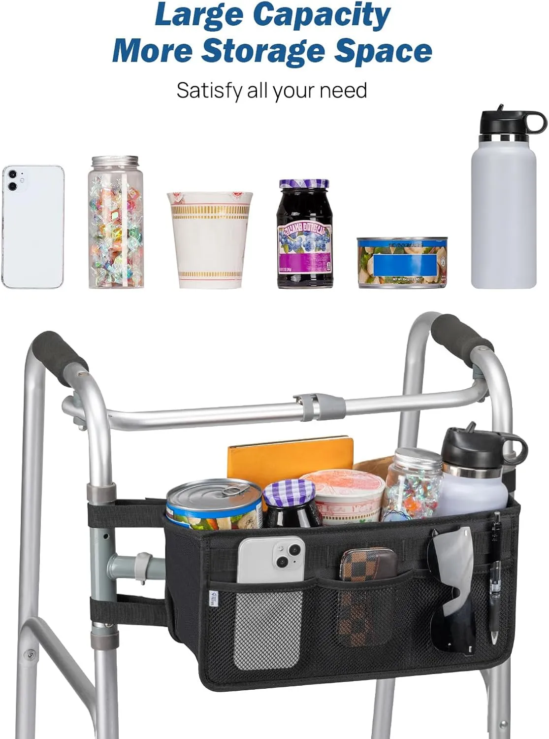 JOYTUTUS Walker Basket for Folding Walker, Basket for Walkers for Seniors, Rollator Walkers Storage Bag,Bag with Big Capacity & Never Tipping Over, Best Gift for Father Mother