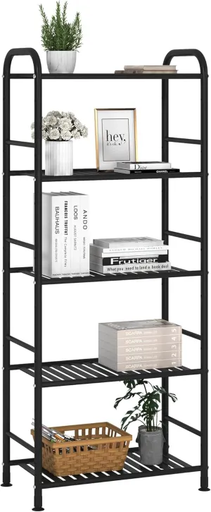 JSB 5-Tier Adjustable Shelving Unit, Heavy Duty Storage Rack Organizer Metal Corner Shelf for Kitchen Living Room Laundry Pantry Bathroom (Black, 5 Tier)…