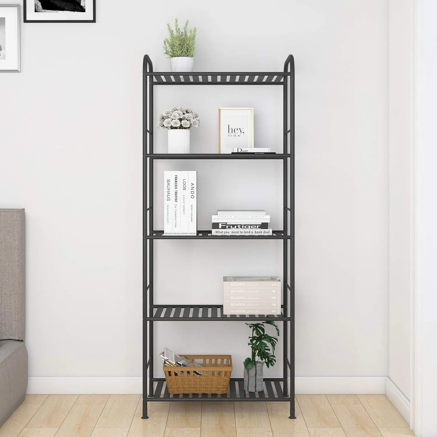 JSB 5-Tier Adjustable Shelving Unit, Heavy Duty Storage Rack Organizer Metal Corner Shelf for Kitchen Living Room Laundry Pantry Bathroom (Black, 5 Tier)…
