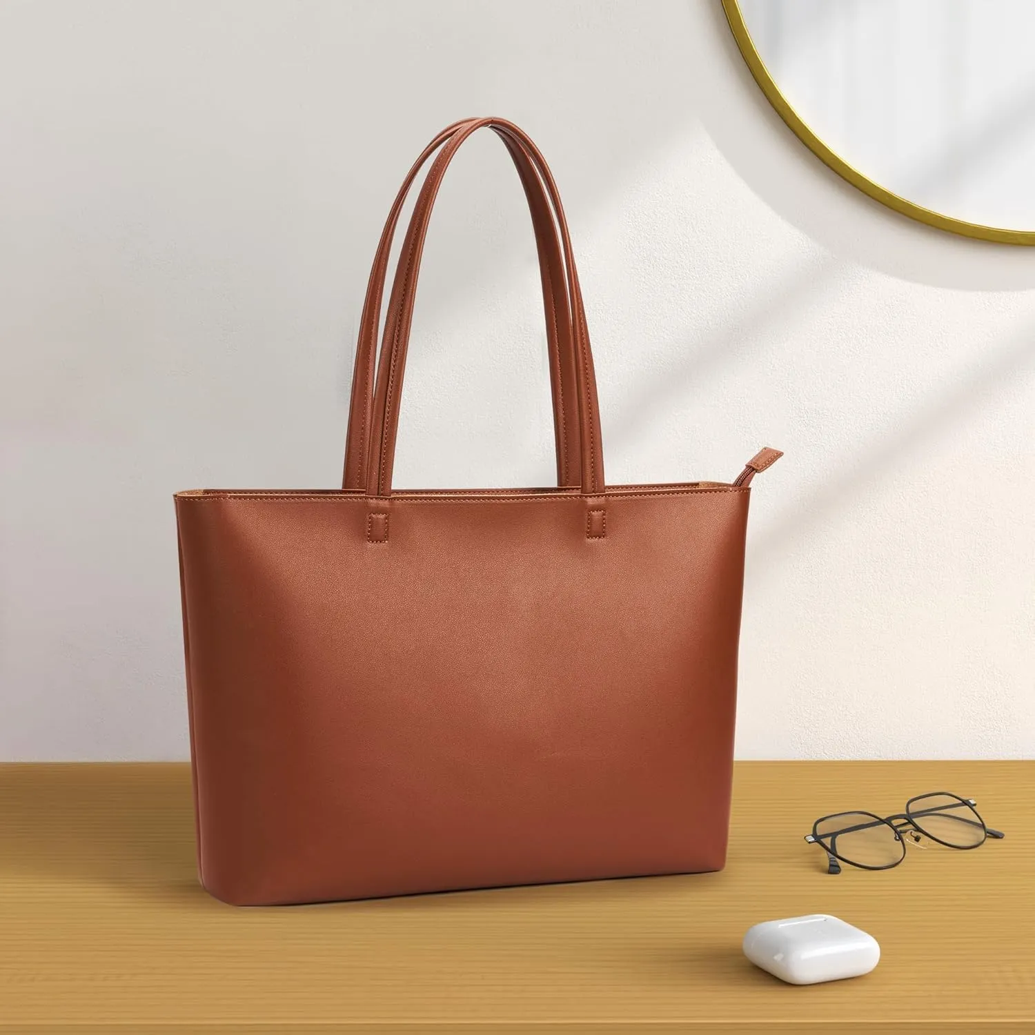 KALIDI Tote Bag Zipper Shoulder Bag Faux Leather Purses Satchel for Women Large Casual Handbag Work Dating College