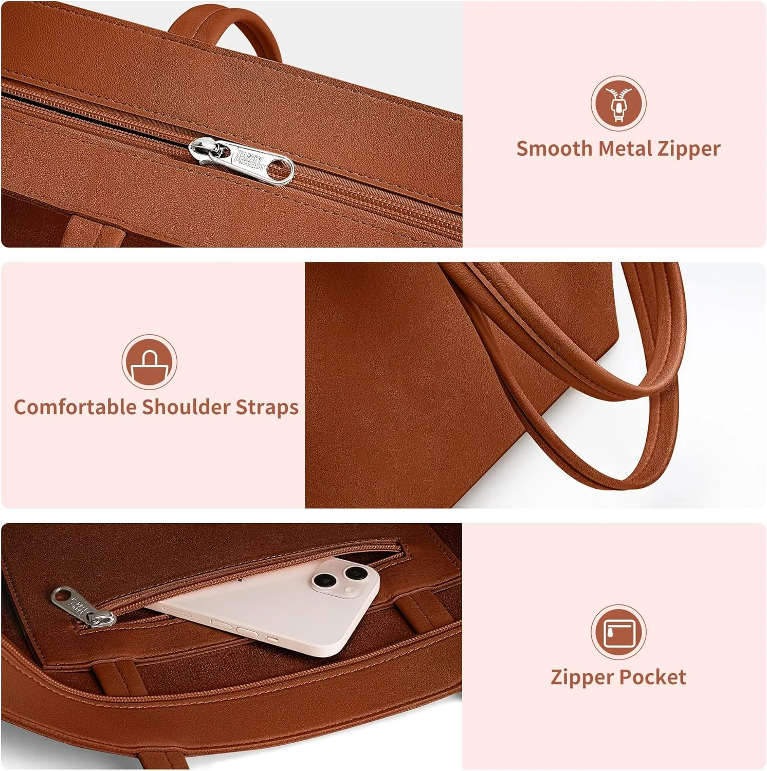 KALIDI Tote Bag Zipper Shoulder Bag Faux Leather Purses Satchel for Women Large Casual Handbag Work Dating College