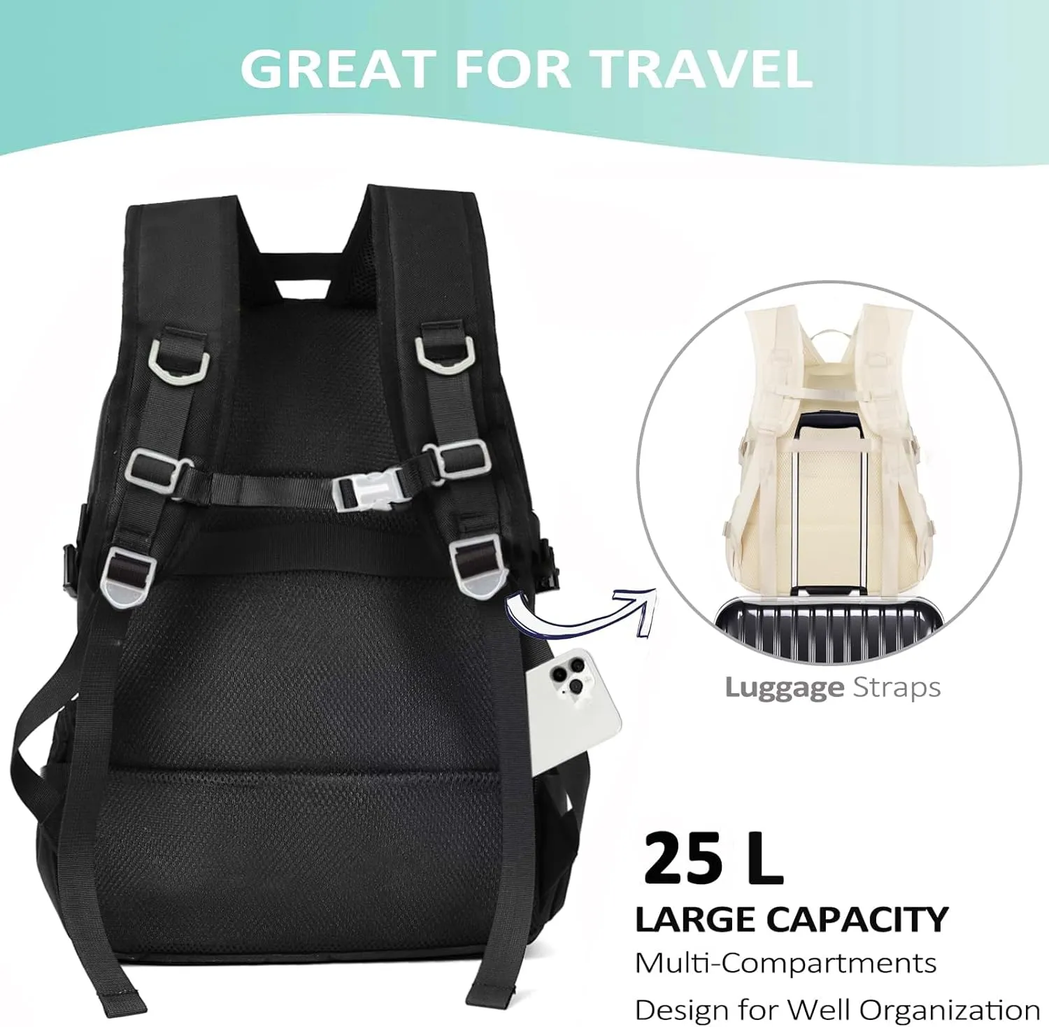 Kawaii Backpack for Teen Girls, Cute Aesthetic High Middle School College Bookbag with Accessories, Black