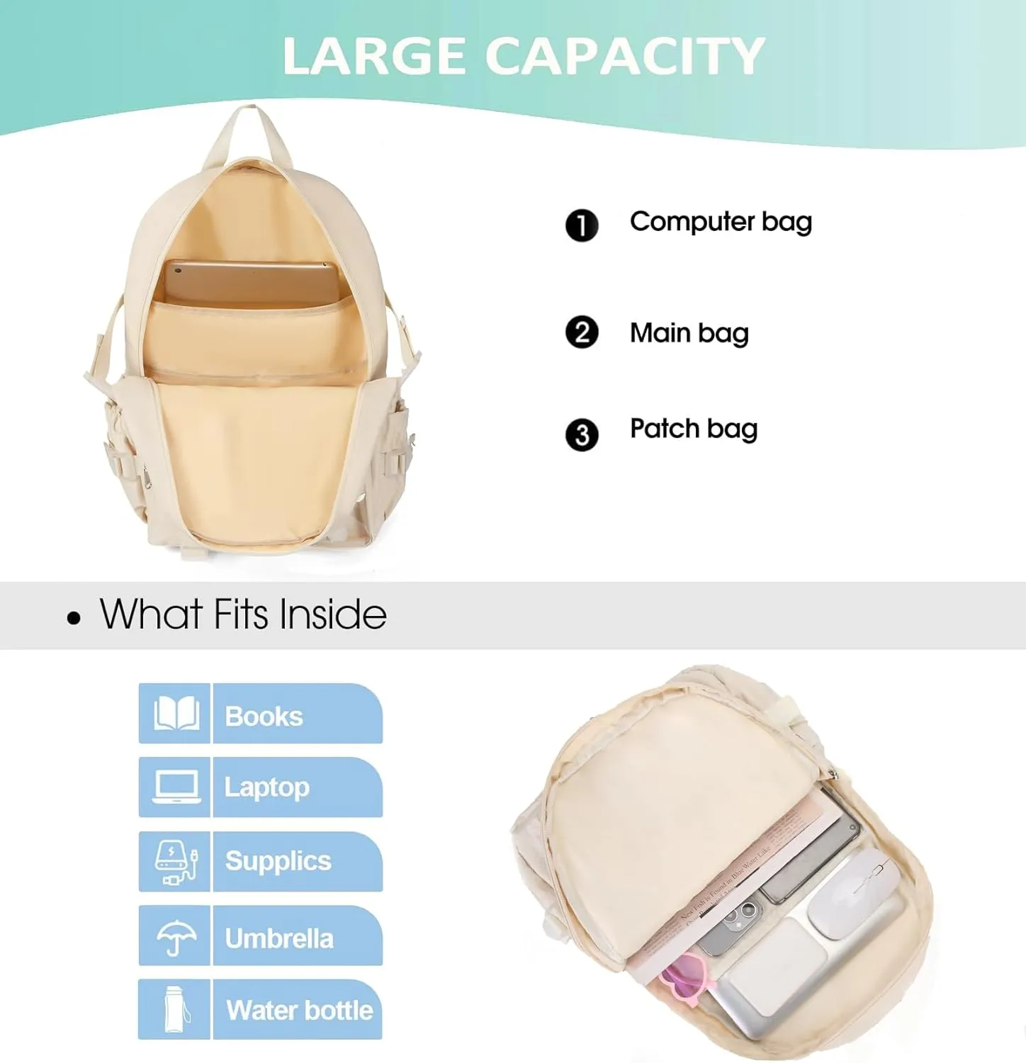Kawaii Backpack for Teen Girls, Cute Aesthetic High Middle School College Bookbag with Accessories, Pink