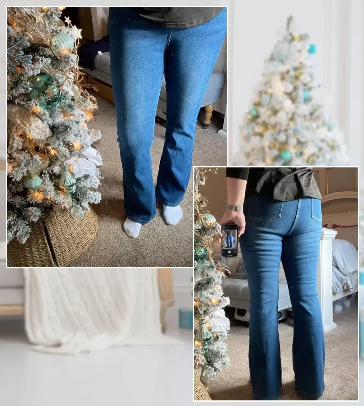 KDF Women's Flare High Waisted Bell Bottom Jeans - Thermal Fleece Lined Winter Warm Pants