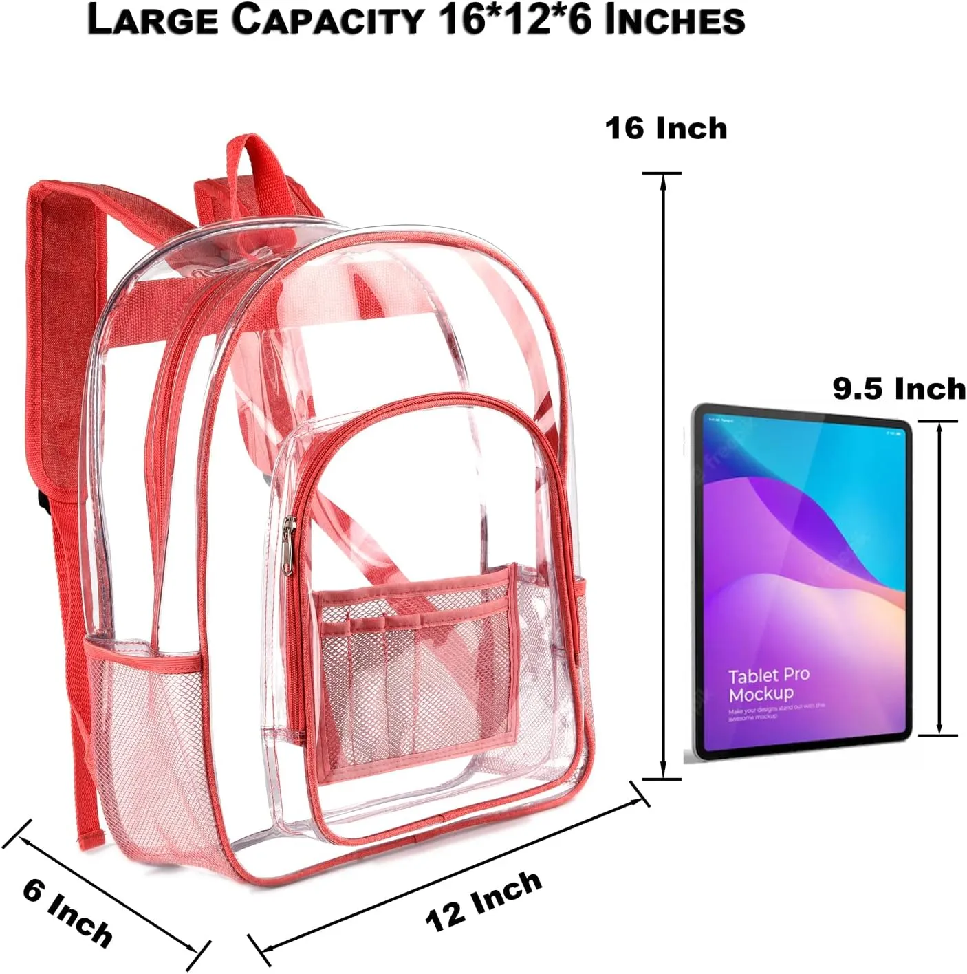 Keepcross Pink Clear Backpack for Girls Women,Heavy Duty PVC Transparent Clear Bookbag with Reinforced Straps for School Work